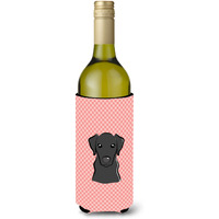 Checkerboard Pink Black Labrador Wine Bottle Beverage Insulator Hugger BB1235LITERK