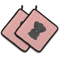 "Caroline's Treasures Checkerboard Pink black Labrador Pair of Pot Holders BB1235PTHD, 7.5HX7.5W, Multicolor"