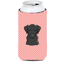 Checkerboard Pink Black Labrador Tall Boy Beverage Insulator Hugger BB1235TBC