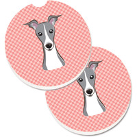 "Caroline's Treasures Checkerboard Pink Italian Greyhound Set of 2 Cup Holder Car Coasters BB1236CARC, 2.56, Multicolor"