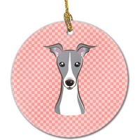 Checkerboard Pink Italian Greyhound Ceramic Ornament BB1236CO1