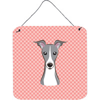 "Caroline's Treasures Checkerboard Pink Italian Greyhound Wall or Door Hanging Prints, 6 x 6"""