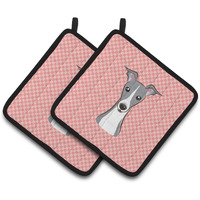 "Caroline's Treasures Checkerboard Pink Italian Greyhound Pair of Pot Holders BB1236PTHD, 7.5HX7.5W, Multicolor"
