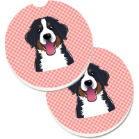 "Caroline's Treasures Checkerboard Pink Bernese Mountain Dog Set of 2 Cup Holder Car Coasters BB1237CARC, 2.56, Multicolor"