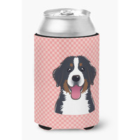 Checkerboard Pink Bernese Mountain Dog Can or Bottle Hugger BB1237CC