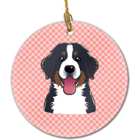 Checkerboard Pink Bernese Mountain Dog Ceramic Ornament BB1237CO1