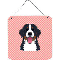 "Caroline's Treasures Checkerboard Pink Bernese Mountain Dog Wall or Door Hanging Prints, 6 x 6"""