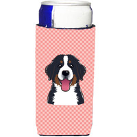 Checkerboard Pink Bernese Mountain Dog Ultra Beverage Insulators for slim cans