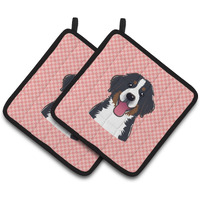 "Caroline's Treasures Checkerboard Pink Bernese Mountain Dog Pair of Pot Holders BB1237PTHD, 7.5HX7.5W, Multicolor"