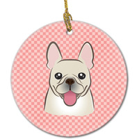 Checkerboard Pink French Bulldog Ceramic Ornament BB1238CO1