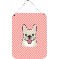 "Caroline's Treasures BB1238DS1216 Checkerboard Pink French Bulldog Wall or Door Hanging Prints, 16"" x 12"""