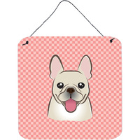 "Caroline's Treasures BB1238DS66 Checkerboard Pink French Bulldog Wall or Door Hanging Prints, 6 x 6"""