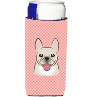 Checkerboard Pink French Bulldog Ultra Beverage Insulators for slim cans BB1238MUK