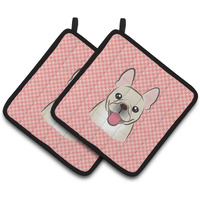 "Caroline's Treasures Checkerboard Pink French Bulldog Pair of Pot Holders BB1238PTHD, 7.5HX7.5W, Multicolor"