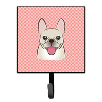 "Caroline's Treasures BB1238SH4 Checkerboard Pink French Bulldog Leash or Key Holder, Small, Multicolor"