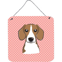 "Caroline's Treasures Checkerboard Pink Beagle Aluminum Metal Wall or Door Hanging Prints, 6 x 6"""