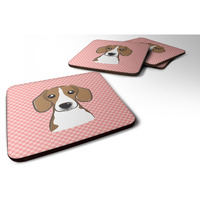 "Caroline's Treasures BB1239FC Checkerboard Pink Beagle Foam Coaster (Set of 4), 3.5"" H x 3.5"" W, Multicolor"