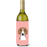Checkerboard Pink Beagle Wine Bottle Beverage Insulator Hugger BB1239LITERK