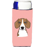 Checkerboard Pink Beagle Ultra Beverage Insulators for slim cans BB1239MUK