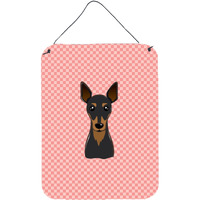 "Caroline's Treasures Checkerboard Pink Min Pin Wall or Door Hanging Prints, 16"" x 12"""