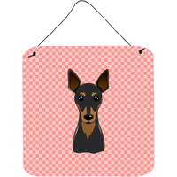 "Caroline's Treasures Checkerboard Pink Min Pin Wall or Door Hanging Prints, 6 x 6"""