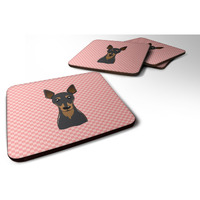 "Caroline's Treasures BB1240FC Checkerboard Pink Min Pin Foam Coaster (Set of 4), 3.5"" H x 3.5"" W, Multicolor"