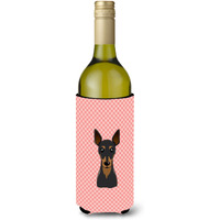 Checkerboard Pink Min Pin Wine Bottle Beverage Insulator Hugger BB1240LITERK