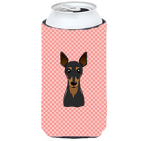 Checkerboard Pink Min Pin Tall Boy Beverage Insulator Hugger BB1240TBC