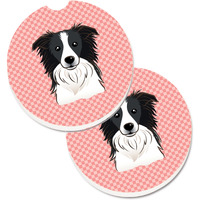 "Caroline's Treasures Checkerboard Pink Border Collie Set of 2 Cup Holder Car Coasters BB1241CARC, 2.56, Multicolor"