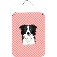 "Caroline's Treasures Checkerboard Pink Border Collie Wall or Door Hanging Prints, 16"" x 12"""