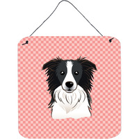 "Caroline's Treasures Checkerboard Pink Border Collie Wall or Door Hanging Prints, 6 x 6"""