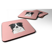 "Caroline's Treasures BB1241FC Checkerboard Pink Border Collie Foam Coaster (Set of 4), 3.5"" H x 3.5"" W, Multicolor"