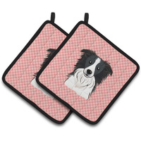 "Caroline's Treasures Checkerboard Pink Border Collie Pair of Pot Holders BB1241PTHD, 7.5HX7.5W, Multicolor"