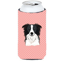 Checkerboard Pink Border Collie Tall Boy Beverage Insulator Hugger BB1241TBC