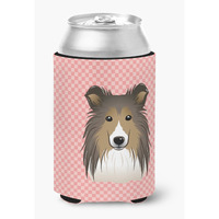Checkerboard Pink Sheltie Can or Bottle Hugger BB1242CC