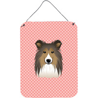 "Caroline's Treasures Checkerboard Pink Sheltie Wall or Door Hanging Prints, 16"" x 12"""