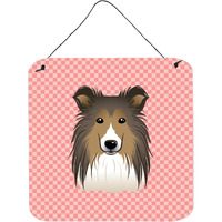 "Caroline's Treasures Checkerboard Pink Sheltie Wall or Door Hanging Prints, 6 x 6"""