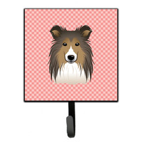 "Caroline's Treasures BB1242SH4 Checkerboard Pink Sheltie Leash or Key Holder, Small, Multicolor"