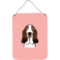 "Caroline's Treasures Checkerboard Pink Basset Hound Wall or Door Hanging Prints, 16"" x 12"""