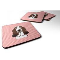 "Caroline's Treasures BB1243FC Checkerboard Pink Basset Hound Foam Coaster (Set of 4), 3.5"" H x 3.5"" W, Multicolor"