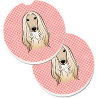 "Caroline's Treasures Checkerboard Pink Afghan Hound Set of 2 Cup Holder Car Coasters BB1244CARC, 2.56, Multicolor"