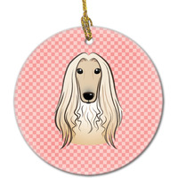 Checkerboard Pink Afghan Hound Ceramic Ornament BB1244CO1