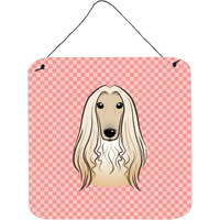 "Caroline's Treasures Checkerboard Pink Afghan Hound Wall or Door Hanging Prints, 6 x 6"""