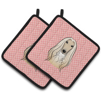 "Caroline's Treasures Checkerboard Pink Afghan Hound Pair of Pot Holders BB1244PTHD, 7.5HX7.5W, Multicolor"