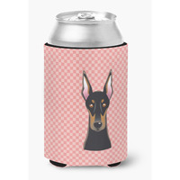 Checkerboard Pink Doberman Can or Bottle Hugger BB1245CC