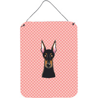 "Caroline's Treasures Checkerboard Pink Doberman Wall or Door Hanging Prints, 16"" x 12"""