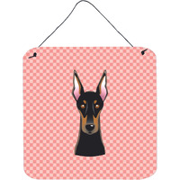 "Caroline's Treasures Checkerboard Pink Doberman Wall or Door Hanging Prints, 6 x 6"""