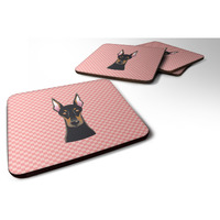 "Caroline's Treasures BB1245FC Checkerboard Pink Doberman Foam Coaster (Set of 4), 3.5"" H x 3.5"" W, Multicolor"
