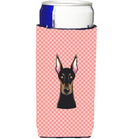 Checkerboard Pink Doberman Ultra Beverage Insulators for slim cans BB1245MUK