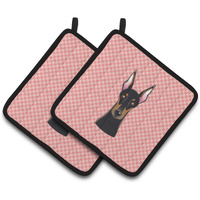 "Caroline's Treasures Checkerboard Pink Doberman Pair of Pot Holders BB1245PTHD, 7.5HX7.5W, Multicolor"